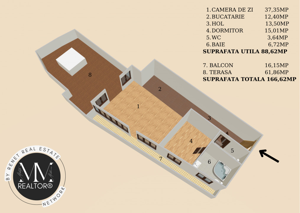 Zona EROU IANCU NICOLAE - 2 CAMERE cu TERASA și LOC DE PARCARE