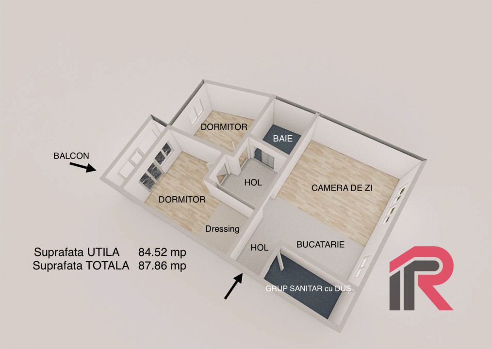 3 CAMERE STRADAL NERVA TRAIAN - zona UNIRII - bloc 2000