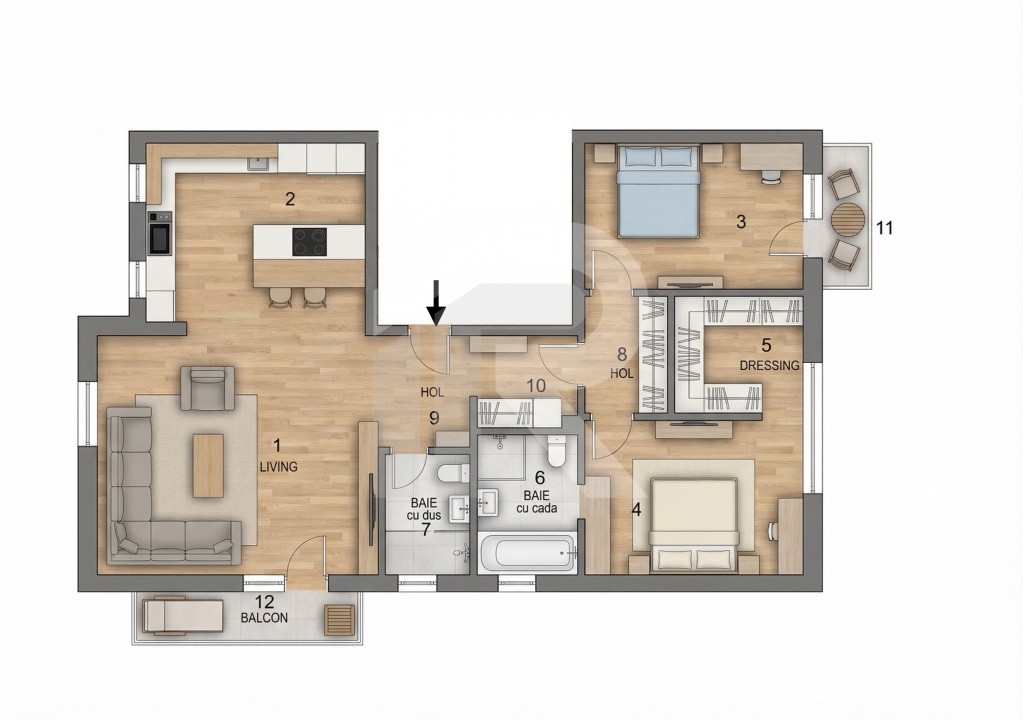 3 camere - 102 mp utili - 2 parcări,  lângă Pădurea Băneasa - Greenfield Blue